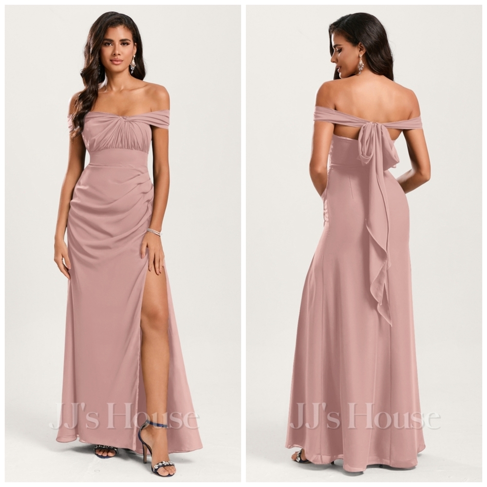 JJ's House Dusty Rose Convertible Mermaid Off Shoulder Chiffon Dress NWT Size 14 - Picture 7 of 14